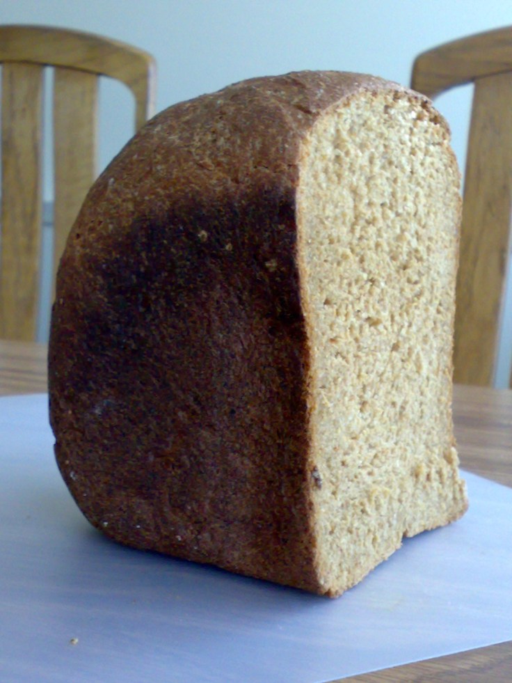 This whole wheat bread has no raisins.  Compare the color with the loaf pictured below. 